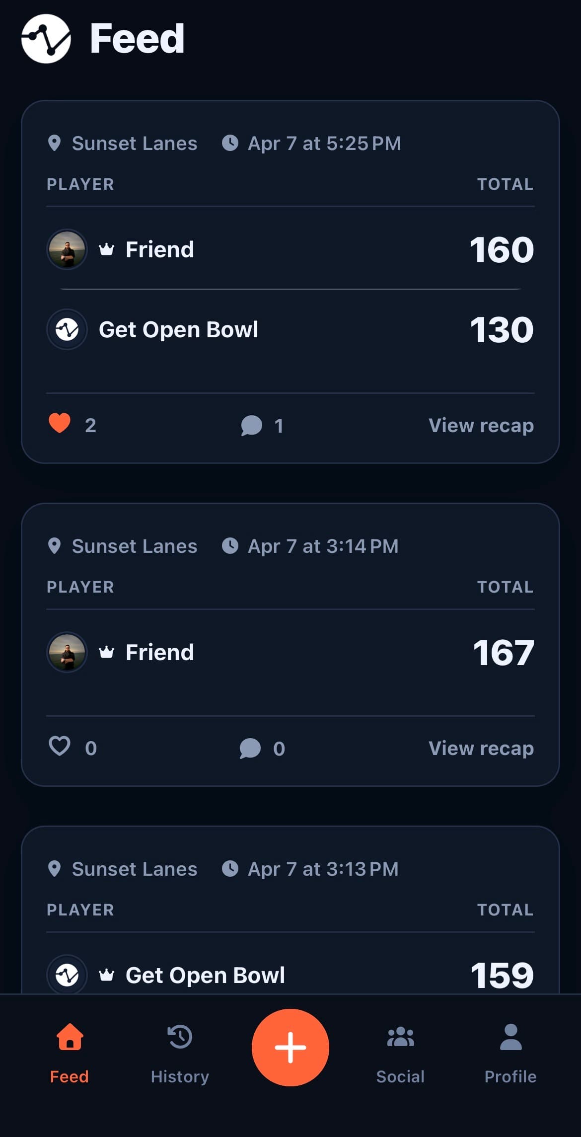 Open Bowl social feed screen