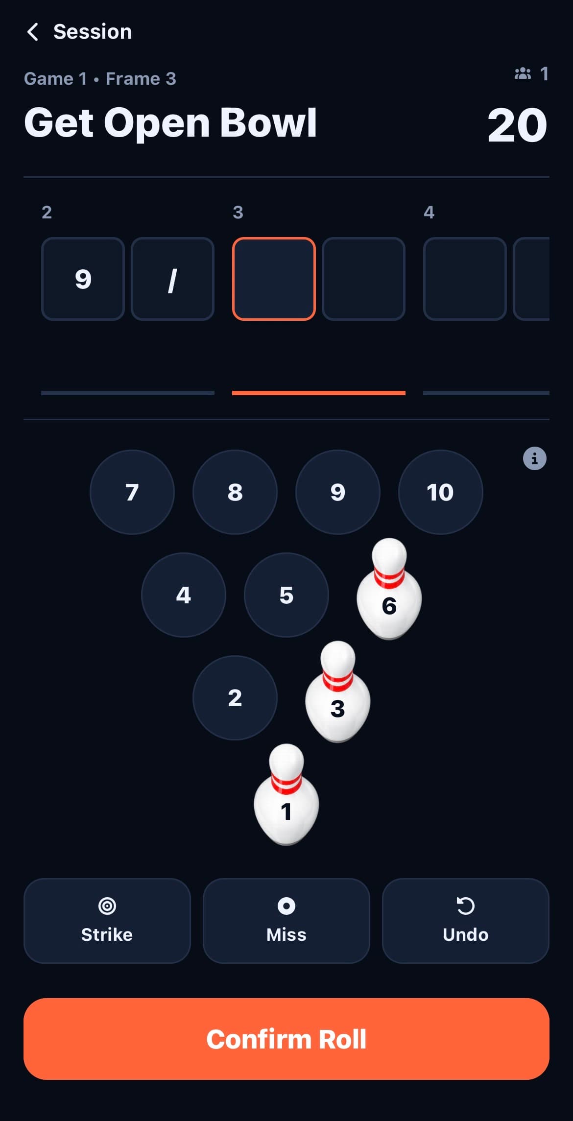 Open Bowl scoring screen